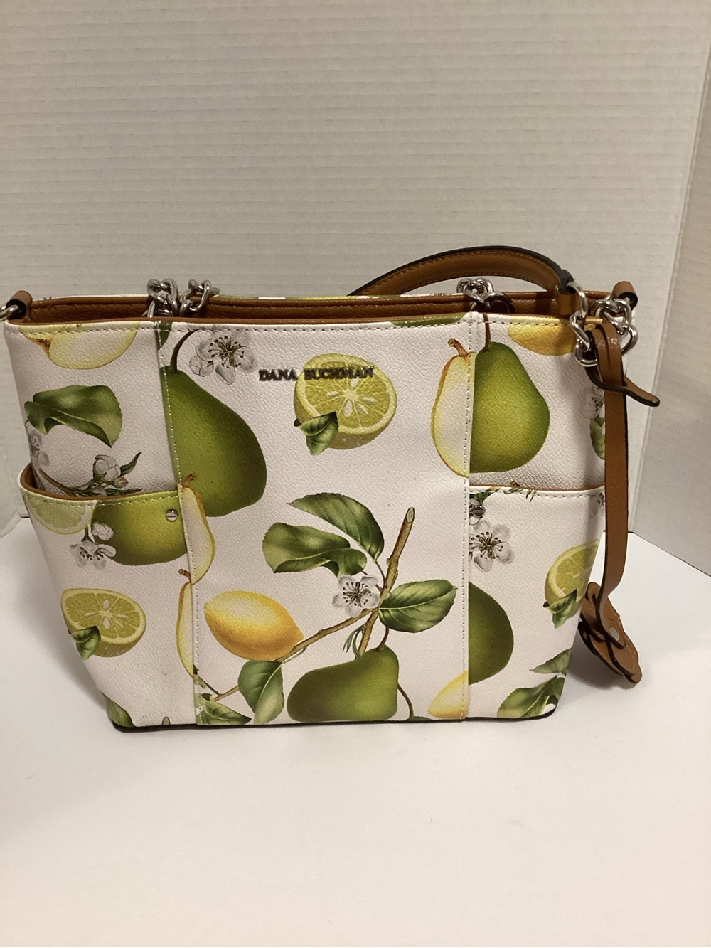 Dana Buchman Off-White Shoulder Bag with Green & Yellow Fruit Print